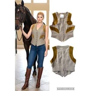 VTG Moschino Cheap and Chic Wool Vest Suede Patches Equestrian Italy AEFFE Small
